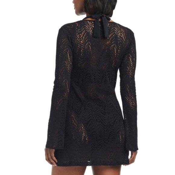 Bar Iii Women's Crochet Plunge-Neck Cover-up Swim Dress Black Size M 22228 - Picture 2 of 3
